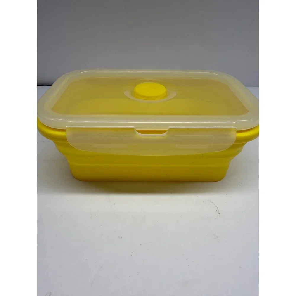 Yellow Collapsible Silicone Food Storage Container with Vented Locking Lid